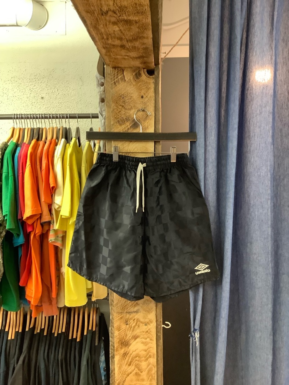 Umbro Black Checkerboard Athletic Shorts with White Drawstring